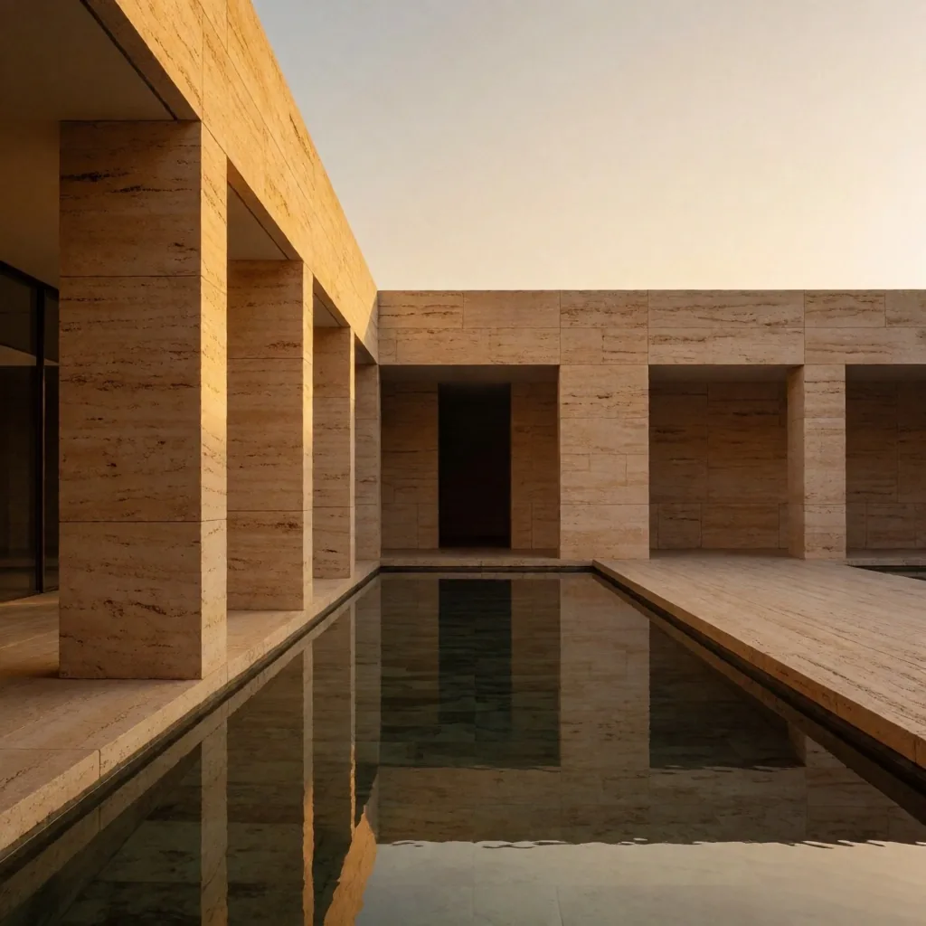 Travertine courtyard at dawn