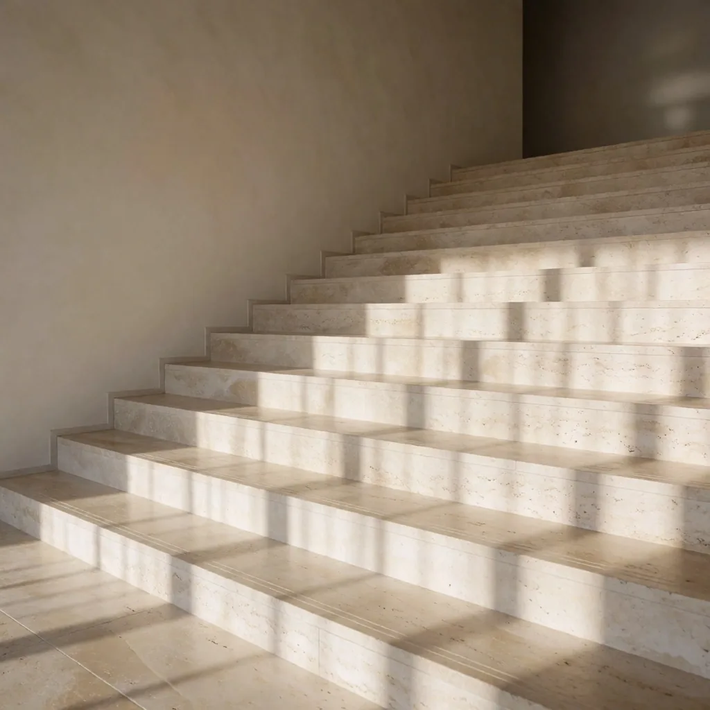 Travertine staircase in morning light