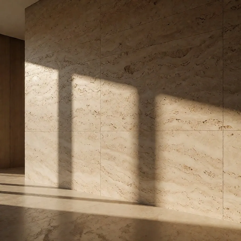 Travertine stone wall with warm morning light